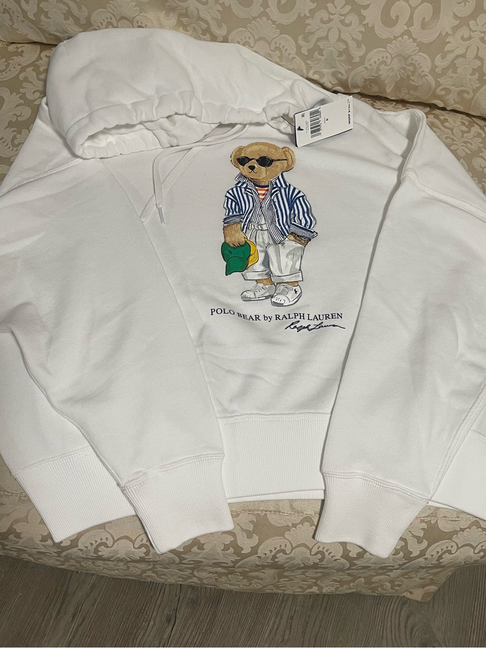 Polo by Ralph Lauren Women White Bear Graphic Crewneck Hoodie NWT